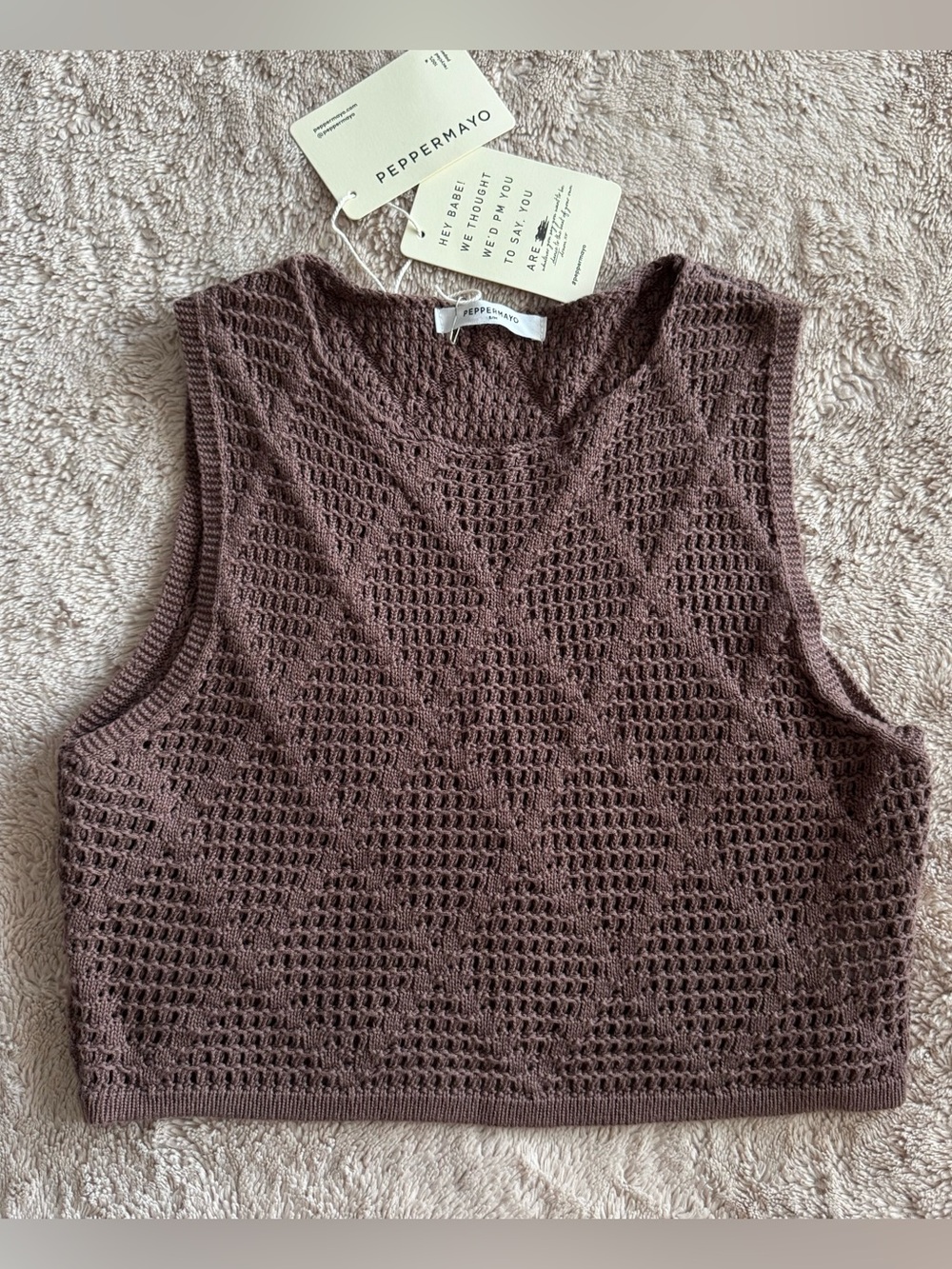 PEPPERMAYO Australia 100% cotton Crochet Santonio Crochet Crop Top - Brown S/M